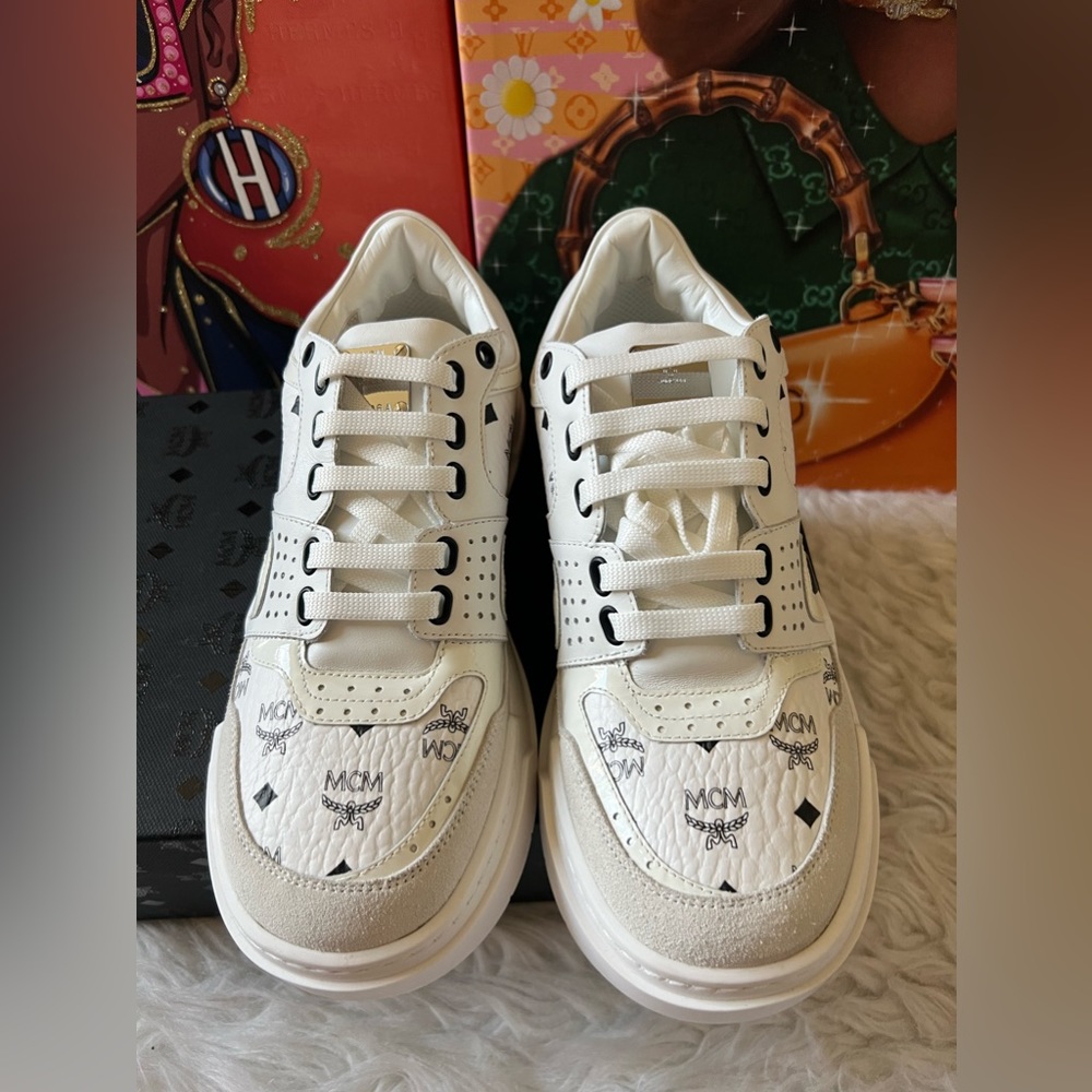 MCM White Skyward Visetos Shoe withbox - Picture 3 of 15